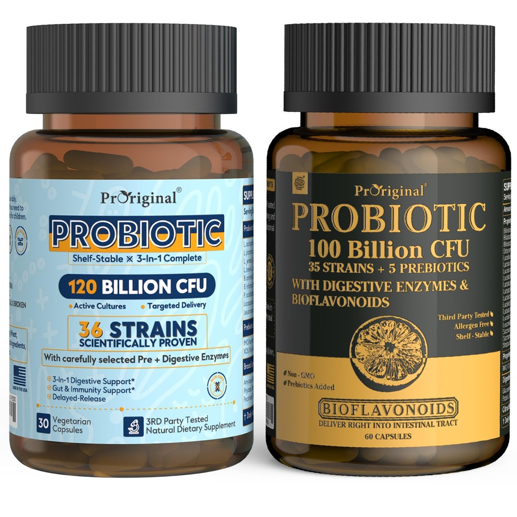 Probiotisk 100 Millioner CFU + 120 Millioner CFU til Gut & fordøjelsessundhed, Vegansk Acidophilus Probiotisk supplement
