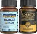 Probiotisk 100 Millioner CFU + 120 Millioner CFU til Gut & fordøjelsessundhed, Vegansk Acidophilus Probiotisk supplement