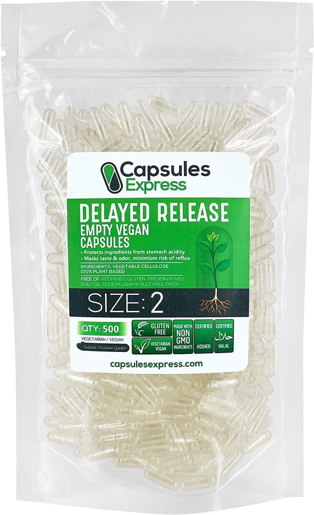 XPRS Nutra Delayed Release Størrelse 2 Tomme kapsler - 500 Grev klar tom Vegansk kapsler - Fyldelige vegetariske piller - selv vegetabilsk Capsule Fyldning - Veggie Gel Caps til Do- It- Yourself Kosttilskud