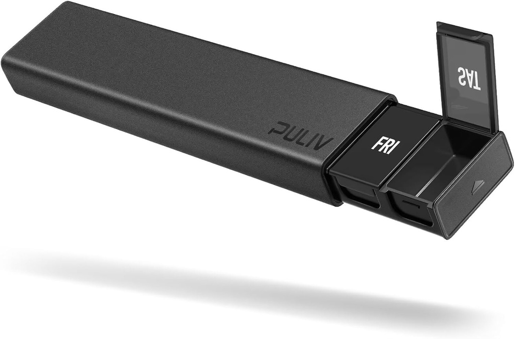 PULIV Dual Black Lightproperty Weekly Pill Organizer, Ekstra Stor rejse Pill Box 7 Dag med beskyttelse af privatlivets fred Design, BPA- Gratis daglige pill sager for vitaminer, fiskeolier, Medicin, kosttilskud