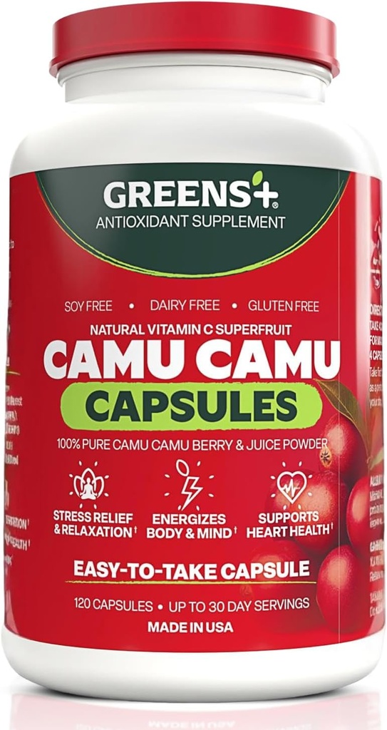 Grønne + SuperFruit Supplement, Camu Berry med vitaminer og mineraler, høj ORAC antioxidanter, 400mg naturlige vitamin C, 120 Veggie kapsler
