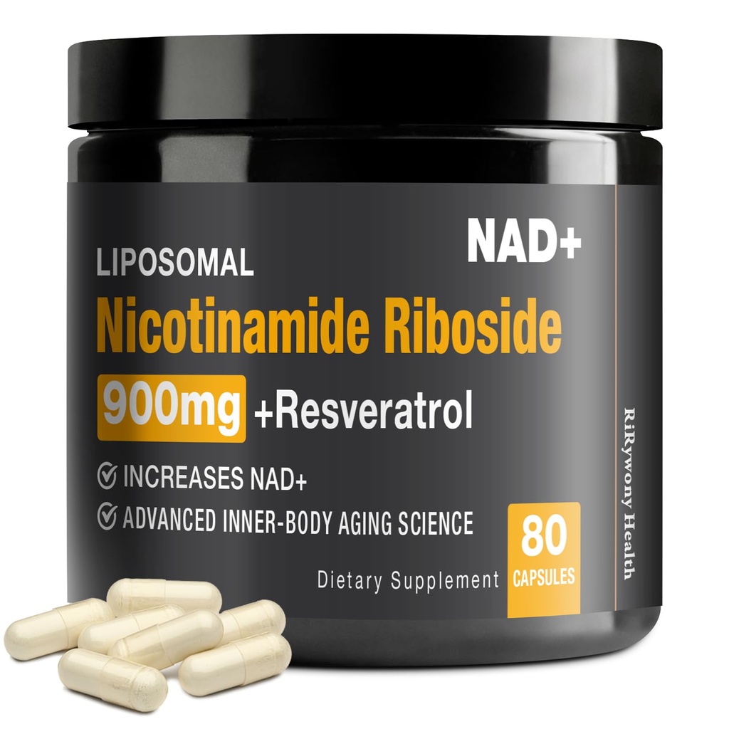 NAD Supplement - NAD + med Nicotinamid Riboside (NR) og Resveratrol Quercetin 900mg Pure Organic NAD Plus til cellulær reparation sund aldring hjerne funktion, 80 kapsler