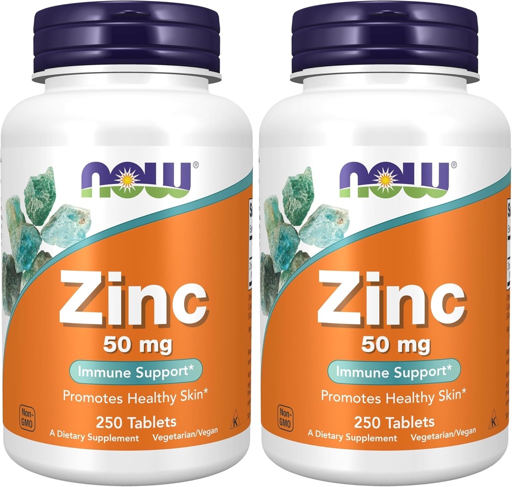 NOW Supplements, Zinc (Zinc Gluconate) 50 mg, Supports Enzyme Functions*, Immune Support*, 250 Tablets (Pack of 2)