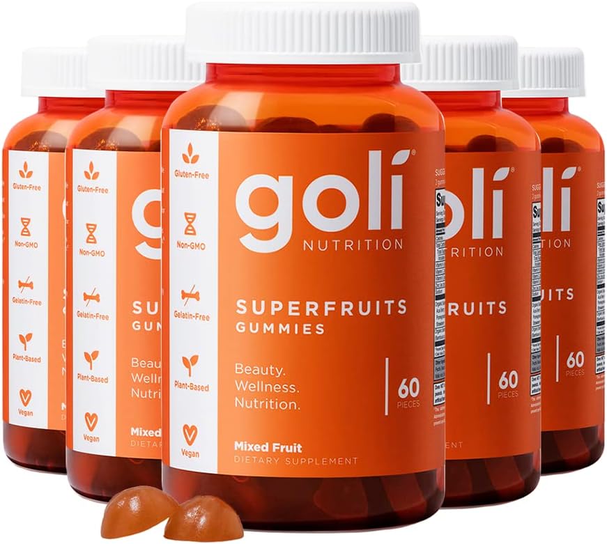 Goli Nutritional Supplement, SuperFruits Beauty Gummy Vitamin - 300 Count - Collagen- Promotion Ingredienser - Blandede frugter, Vegan, Plant- baseret, Non- GMO, Gluten- Free & Gelatine Free