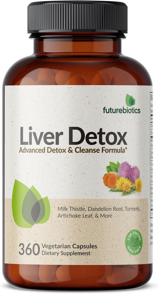 Futurebiotika Lever Detox avanceret Detox & Rense Formel understøtter sund lever funktion med mælk tidsel, Mælkebøtte Root, gurkemeje Artiskoke Leaf, & Mere, Non- GMO, 360 vegetariske kapsler