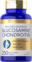 Carlyle Glucosamine Chondroitin MSM | 250 Mini Tablets | Advanced Formula with Turmeric | Non-GMO, Gluten Free