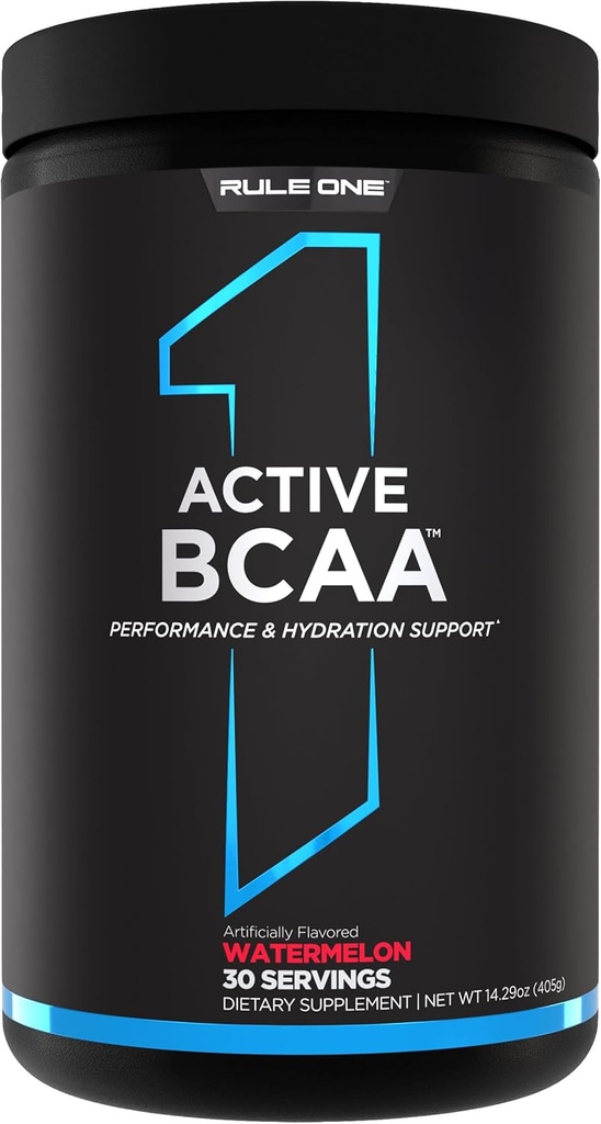 Rule 1 Active BCAA - Performance, Hydration, and Recovery Support with 5g BCAAs + Electrolytes, L-Glutamine, and Citrulline (30 Servings, Watermelon)