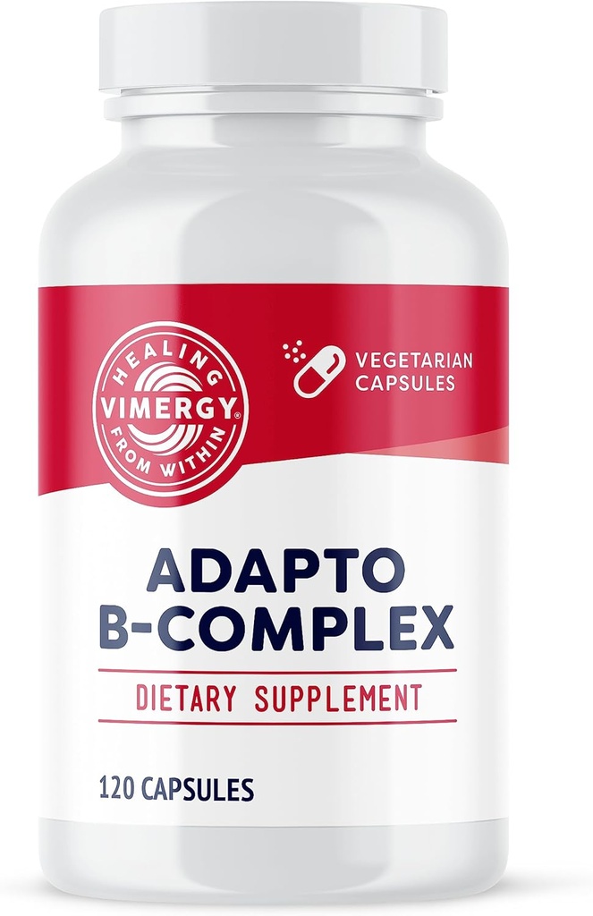 Vimergy Adapto B Complex, 120 Servering - Høj potens med 8 B vitaminer, Rhodiola & Hawthorn Berry - Understøtter Mental Energy, Cognition, Mood - Non- GMO, Kosher, Vegan, Paleo, No Gluten, No Soy