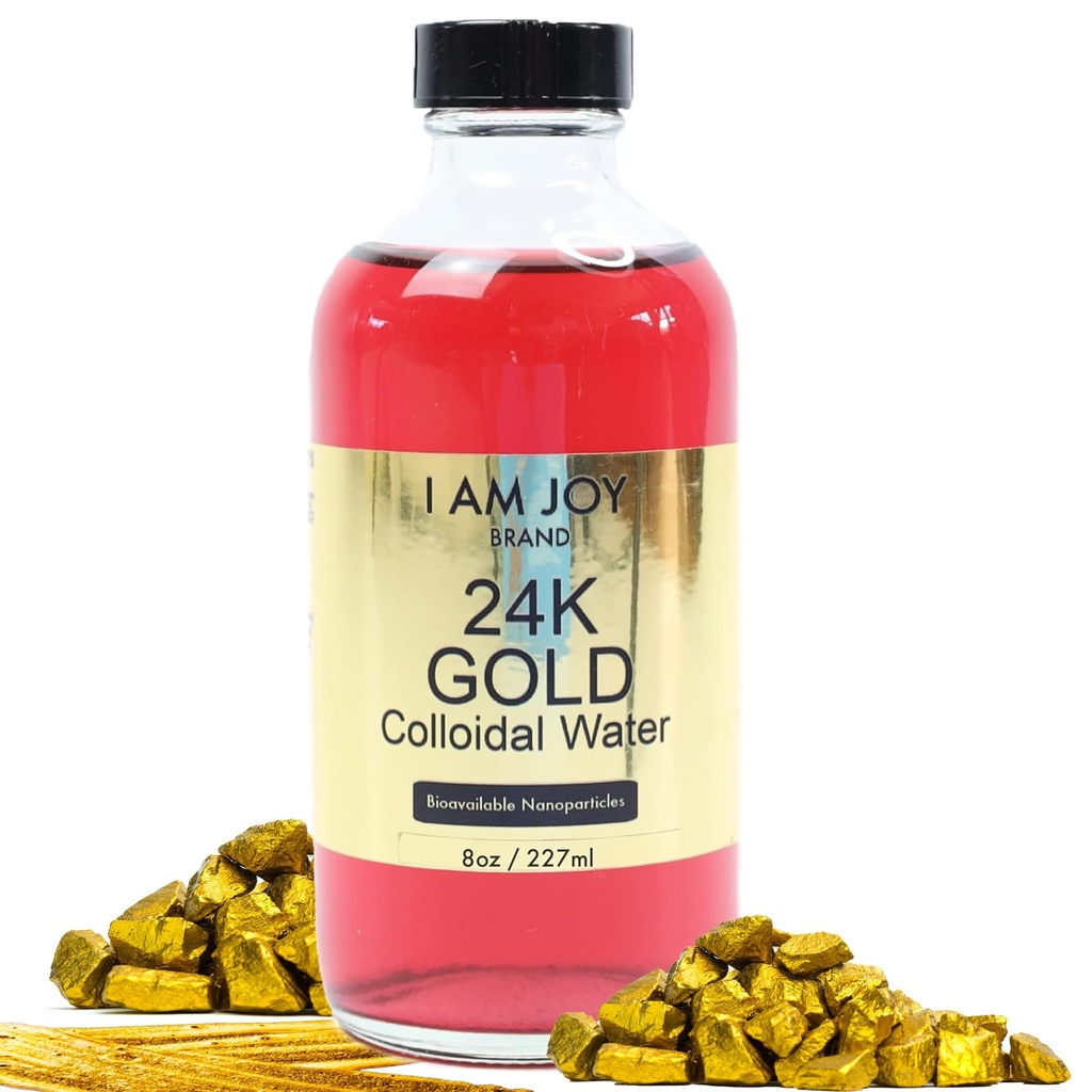 I Am Joy: Flydende kolloid guld 24k 99,99% Pure 100ppm Ruby rød vand baseret al naturlig elektrolyse Stor 8oz glasflaske