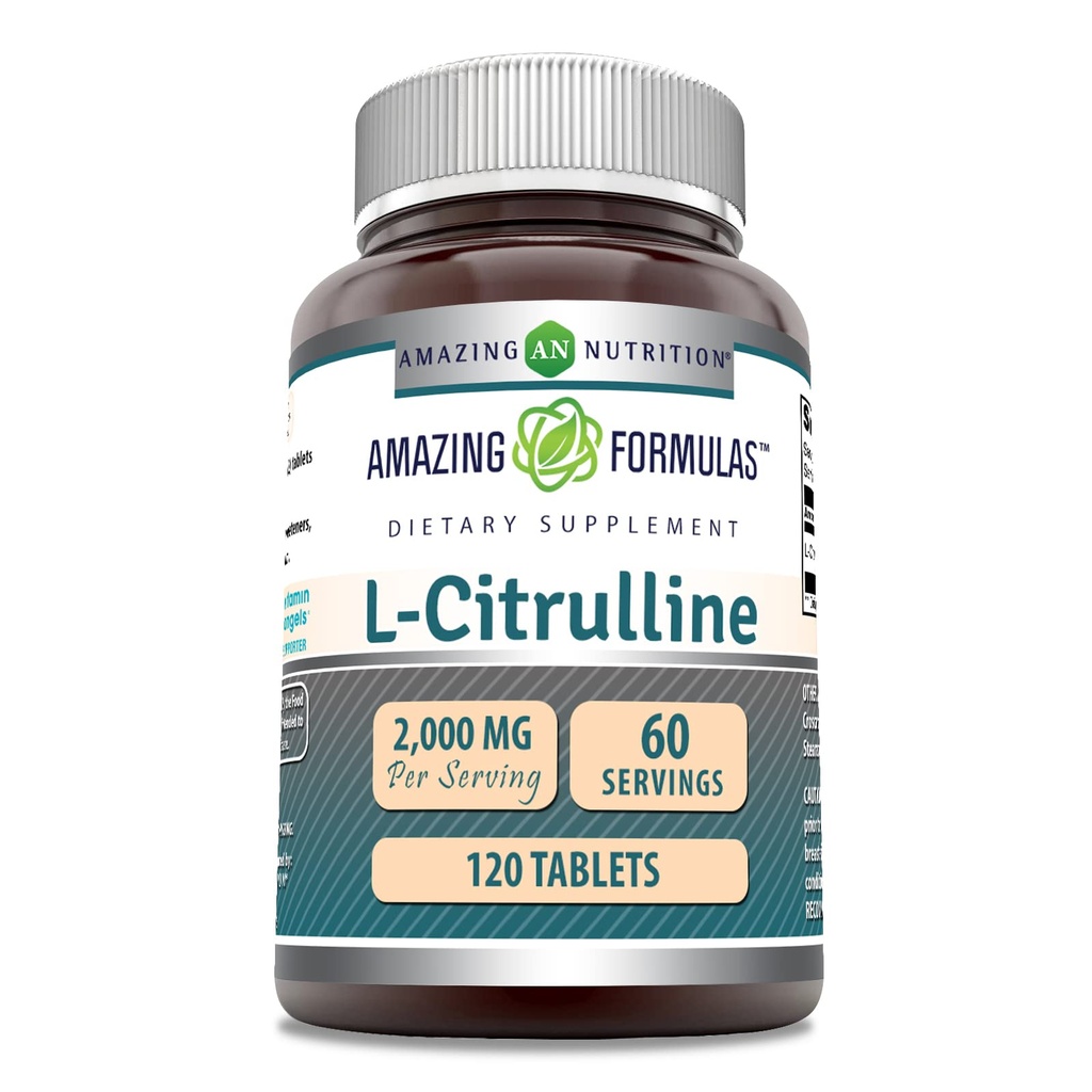 Amazing Formulas L Citrullin 2000mg Per Serving 120 tabletter Supplement 124; Aminosyre Supplement for mænd & kvinder; Non- GMO