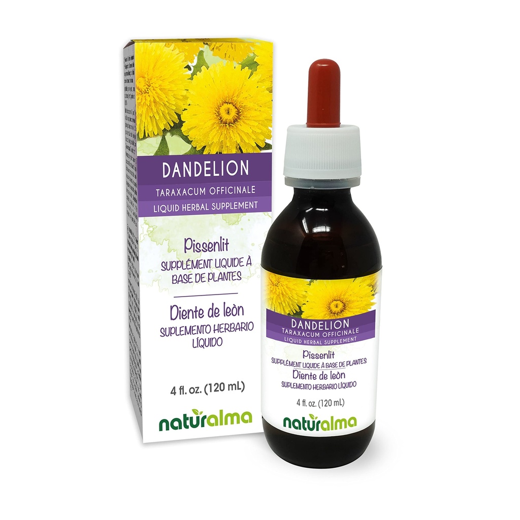 Naturalma Mælkebøtte (Taraxacum officinale) Rod og urt Alkohol- Free Tincture - 4 fl oz Liquid Extract in Drops - Herbal Supplement - Vegan
