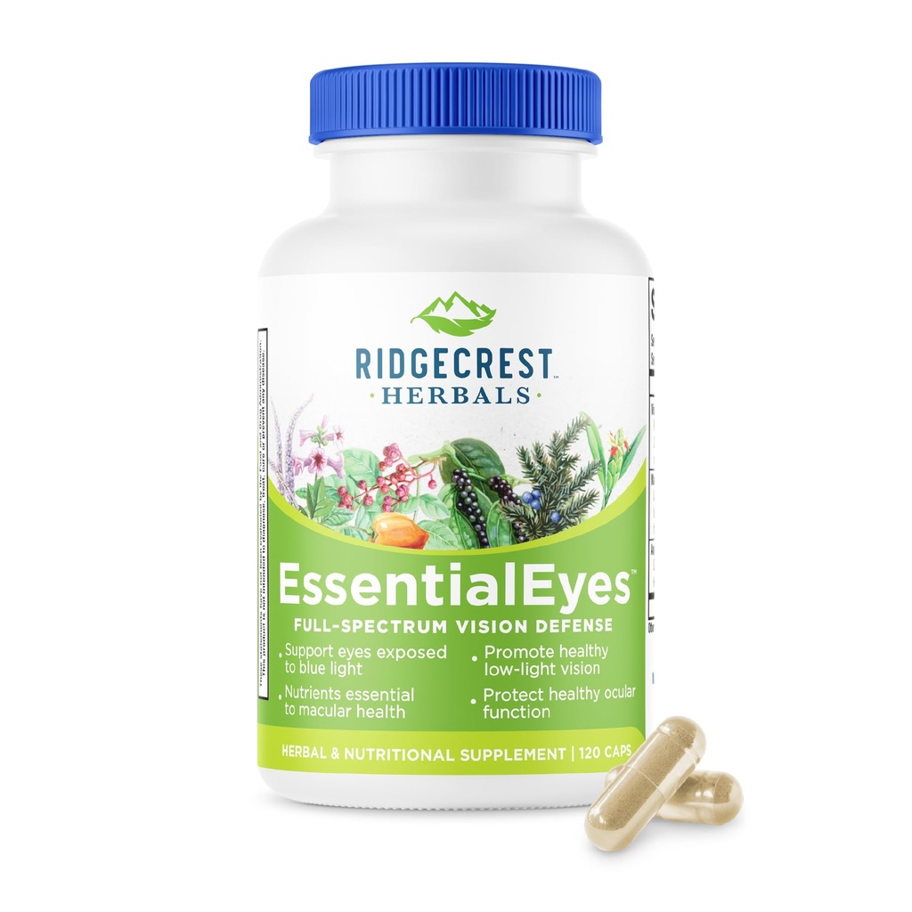 Ridgecrest Herbals EssentialEyes, Natural Eye Vitamin Kosttilskud, Indeholder Lutein, Zeaxanthin, Bilberry Extract, Understøtter Eye og Vision Sundhed (120 Vegan Caps, 30 Serv)