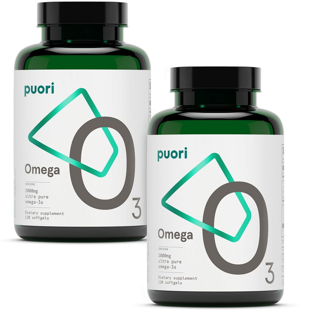 Puori Omega 3 Fish Oil Supplement - Ultra Pure & Burpless Wild fanget Fish Oil med 2000mg Omega 3 Fedtsyrer, 1250mg EPA & 500mg DHA understøtter hjerte, hjerne og øje sundhed - IFOS Certificeret - 240 Softgels