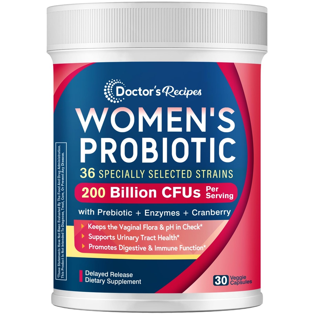 Doctor 's Opskrifter Probiotika til kvinder, 200B CFU' er 36 Strops, med Prebiotika, Enzymer & Cranberry, Vaginal Urinal fordøjelse & immun, Hylde Stable, 30 Caps