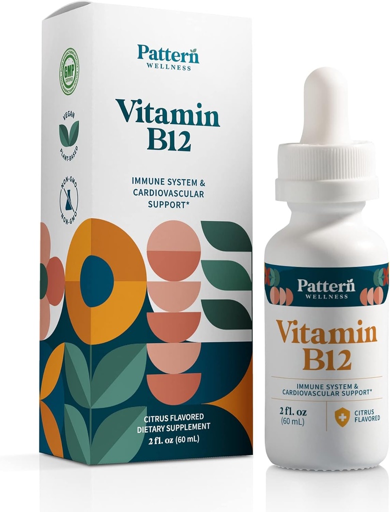 Mønster Wellness Vitamin B12 5000 mcg - Sublingual Liquid Drops - Methylcobalamin, Understøtter Energi & Immunsundhed - Vegan Citrus Flavor - 2 fl. oz (60ml), 3. part Lab Testet