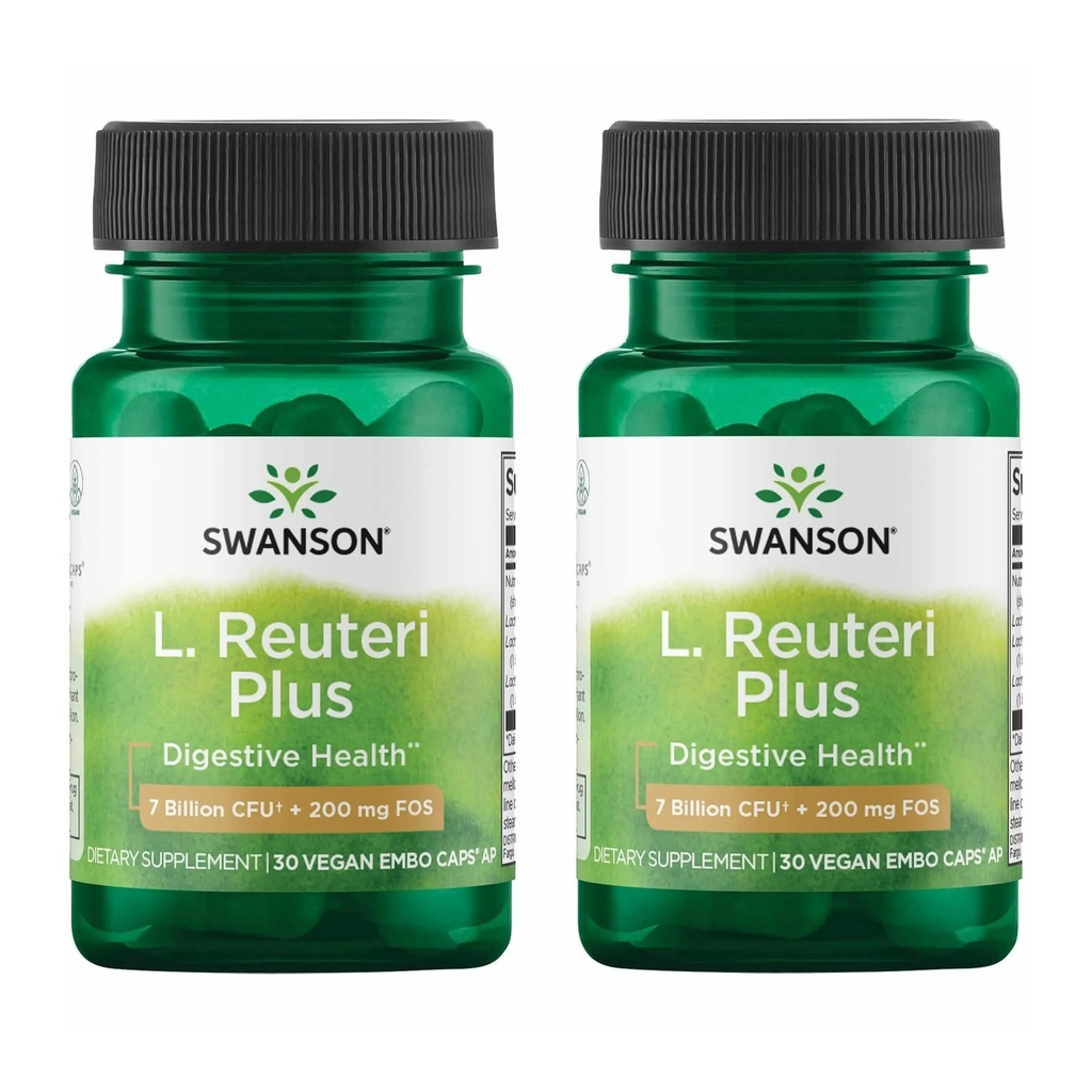 Swanson L. Reuteri Probiotic Plus w / L. Rhamnosus L. Acidophilus & FOS Prebiotisk fordøjelsesstøtte - fremmer Gut Health w / 7 Millioner CFU per kapsel - (30 Veggie kapsler) (2 Pack)