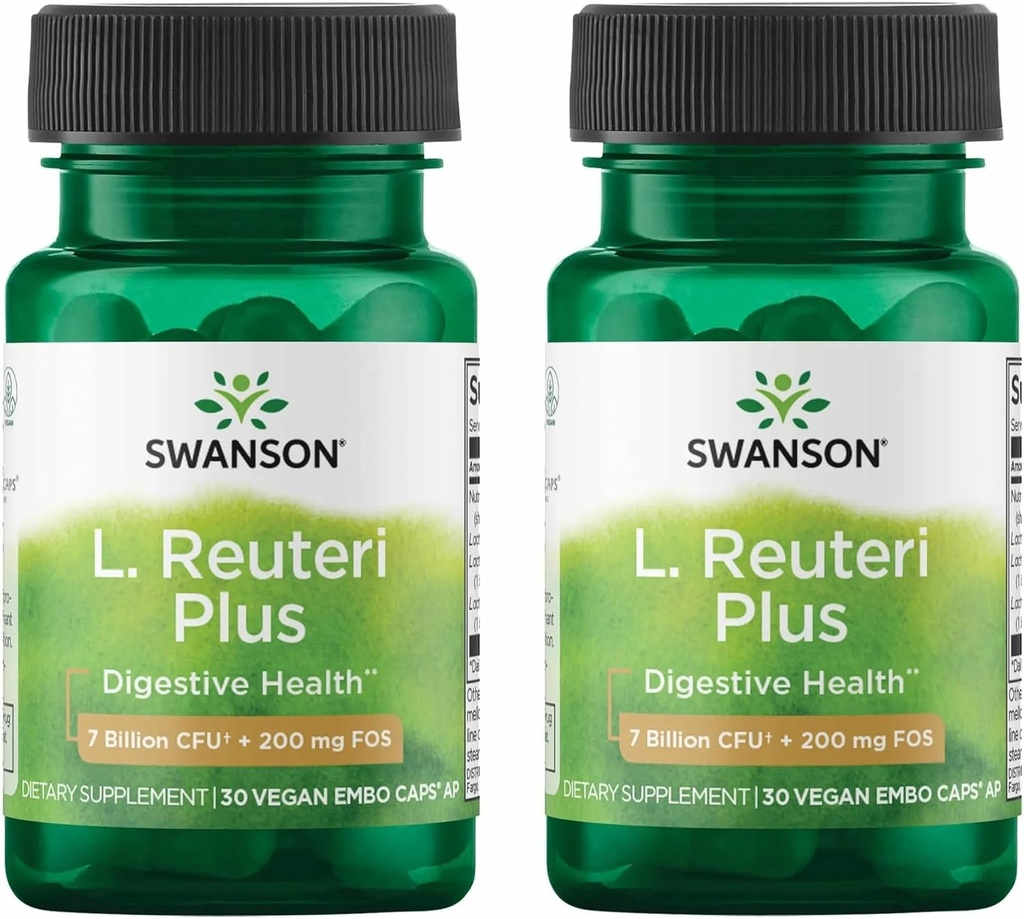 Swanson L. Reuteri Probiotic Plus w / L. Rhamnosus L. Acidophilus & FOS Prebiotisk fordøjelsesstøtte - fremmer Gut Health w / 7 Millioner CFU per kapsel - (30 Veggie kapsler) (2 Pack)