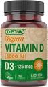 DEVA vitamin D3 5000 IE, Sunshine Supplement, 125 mcg Vegan D3, 90- Count Flaske