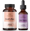HERBAMAMA Goats Rue and Milk Thistle Kit - Bundle of 1200 mg Goats Rue Capsules & Milk Thistle Lever Detox Drops 2 fl oz - Vegan, Non- GMO, Sugar & Alcohol- Free - 2 Pack