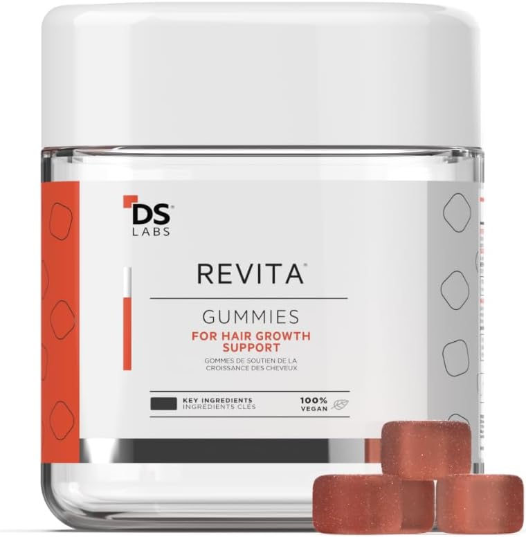DS Labs Revita Hår Vitamin Gummies - Support til Tykkere, Fuller Looking Hår, Med Biotin, Zink, Vitamin D, Jern, Magnesium & Melatonin, Vegan, Gluten- Free, Gelatin- Free, 60 Gummies