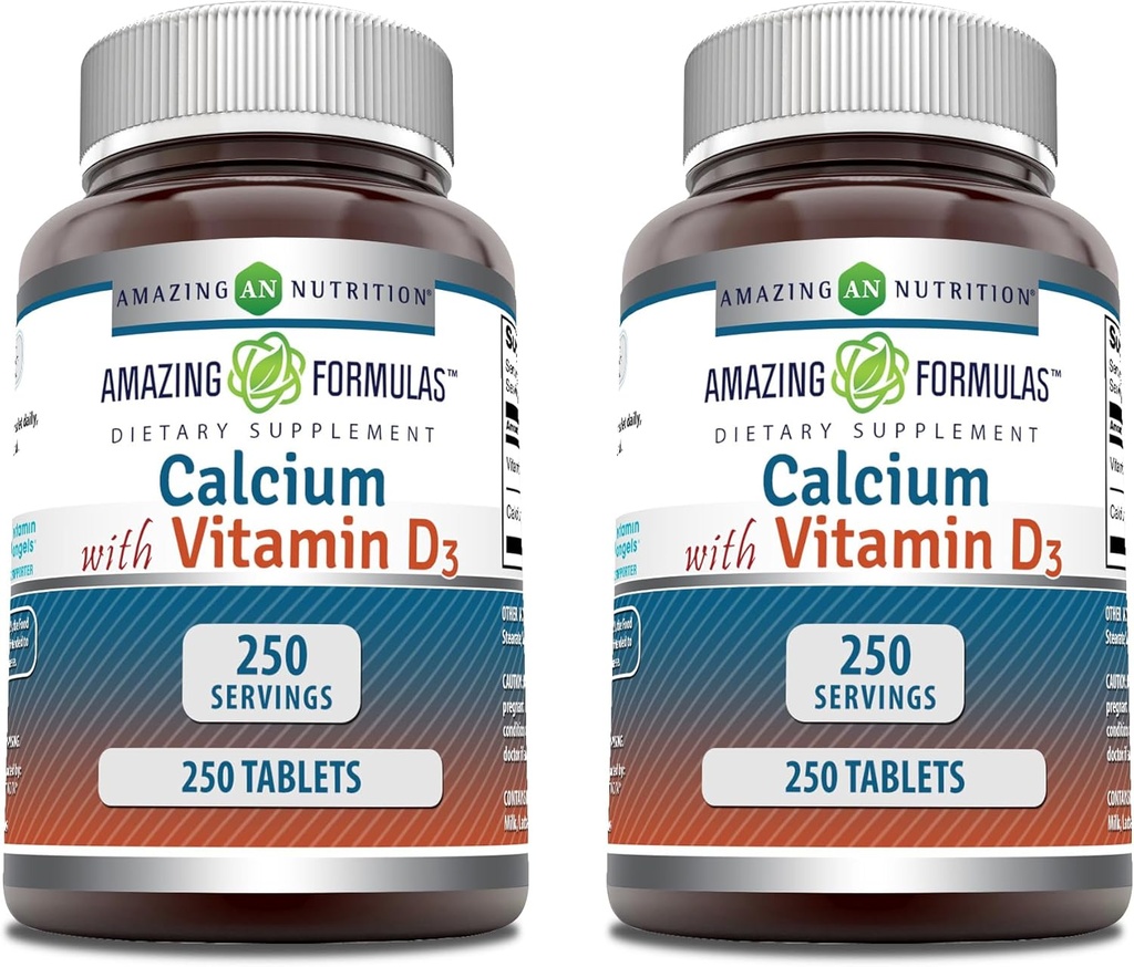 Amazing Formulas Calcium med vitamin D3 Supplement • 124; tabletter • 124; Non- GMO • 124; Gluten- fri • 124; Lavet i USA (2 Pack, 250 Tæl)