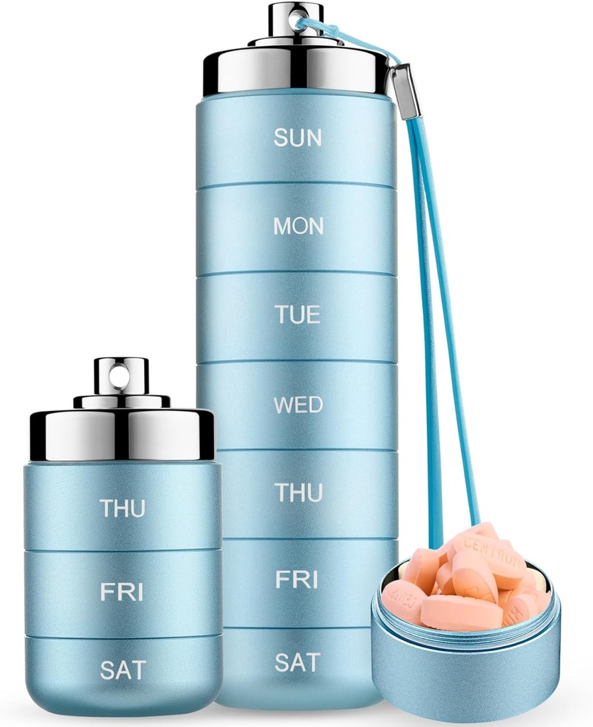 Mossime Metal Pill Organizer Weekly, Stackable Vandtæt Travel Pill Box, Stor Aluminium Alloy Pill Case Container, BPA Gratis 7 dag Daglig Medicin Organizer for Vitamin, Fiskeolie, tillæg