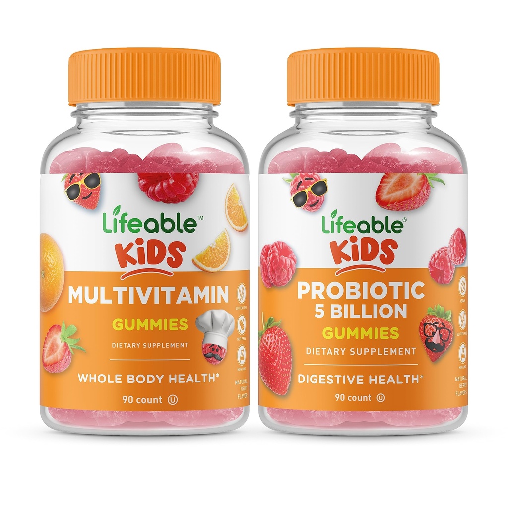 Livbare Multivitamin Kids + Probiotika 5 billion Kids, Gummies Bundle - Great Tasting, Vitamin Supplement, Gluten Free, GMO fri, Chewable Gummy