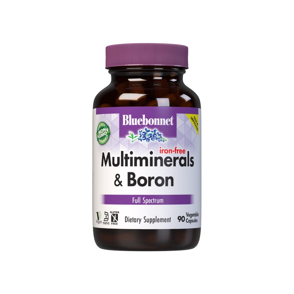 Bluebonnet Multi Mineral Plus Boron Vegetariske Kapsler uden jern, Hvid 90 Greve