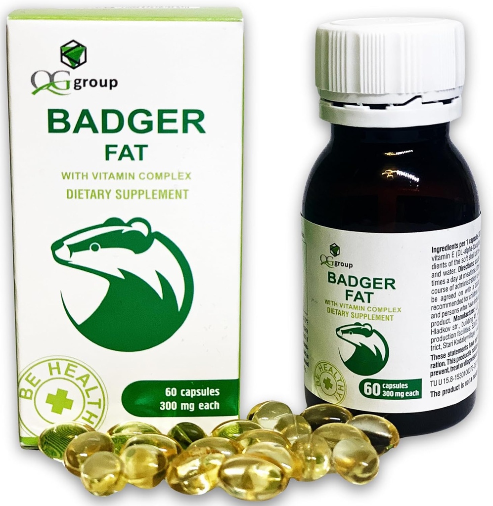 QG gruppe Badger Fat Natural Source of Polyumættede fedtsyrer - 60 kapsler, 300 mg hver