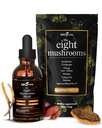 KIKI Green 8 Champignons Powder & Liquid Extract Bundle - Mushroom Supplement Complex for Focus & Energy - Lions Mane, Chaga, Cordyceps, Tyrkiet Tail, Reishi, Shiitake, Maitake - 4 oz, 2 fl oz