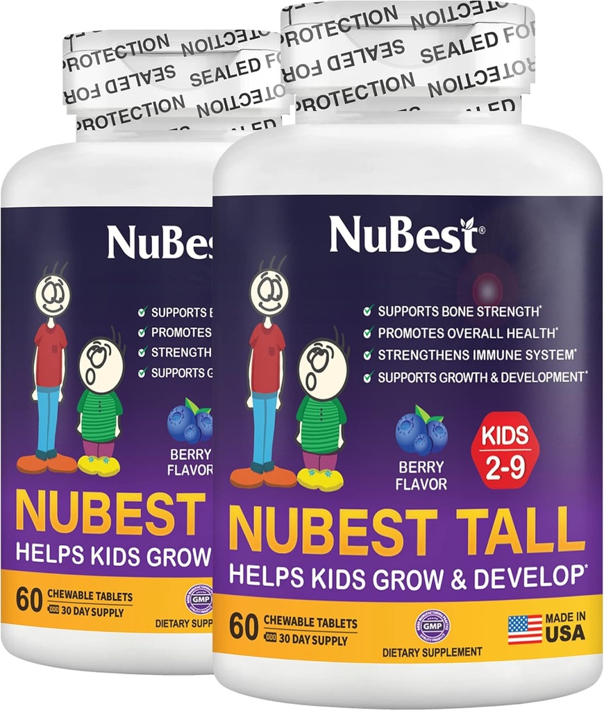 NuBest Tall Kids - Multivitaminer og mineraler til alder 2 til 9 - Knoglestyrke & Immunitet Support - Hjælper børn, Toddlers Sunde - Animal Shapes - 120 tyggetabletter Berry Tablets