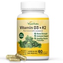 Vegansk Vitality Vitamin D3 K2 ECONIE (100mcg) med kokosolie, 100% Plant baseret Vegansk D-vitamin til Vegan og Vegetar - 60 kapsler
