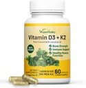 Vegansk Vitality Vitamin D3 K2 ECONIE (100mcg) med kokosolie, 100% Plant baseret Vegansk D-vitamin til Vegan og Vegetar - 60 kapsler