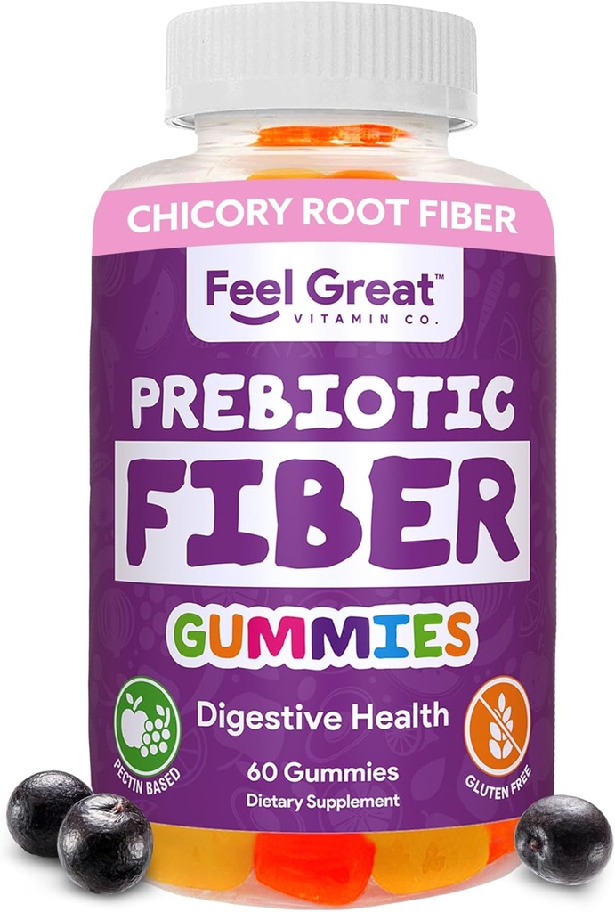 Prebiotic Fiber Gummies af Feel Great Vitamin Co (60 Gummies) Name 124; Hjælper Forbedre fordøjelsessygdomme, Gendanne naturlige Gut Flora, og Støtte Samlet Sundhed & Immunitet *