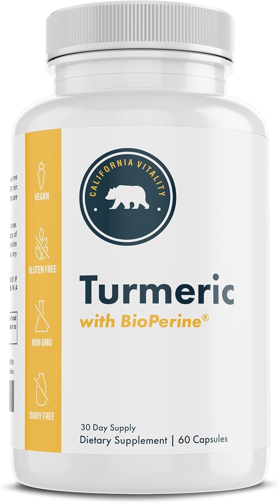 Gurkemeje med BioPerine, 95% Curcuminoider - 60 kapsler - Made in The USA, Vegan, Non- GMO, Gluten- Free, og Dairy- Free