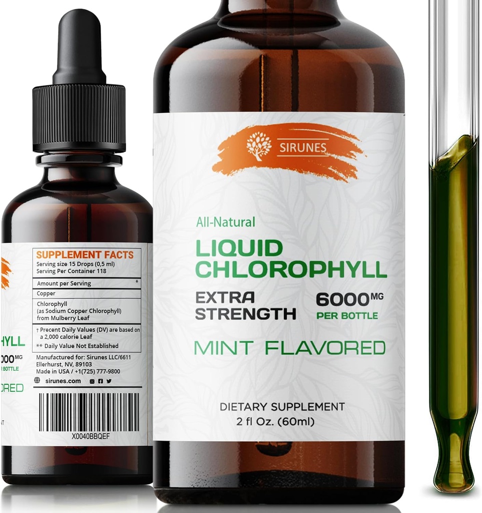 Flydende Chlorophyll Drops - Natural Sodium Copper Chlorophyllin Extract - Rense & Support Your Immunsystem & Energy naturligt - Vegan, Non- GMO Dietary Green Tincture - 2 fl. Oz Flaske