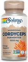 SOLARAY Gæret Cordyceps Mushroom 1000 mg - Sund energistøtte - Gæret for forbedret absorption - Vegan, ikke-GMO, Lab Verified - 30 Servere, 60 VegCaps