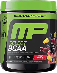 MusclePharm Essentials BCAA Powder, Pre & Post Workout Inddrivelse Drik, Understøtter Muscle Recovery & Energy, Essential Aminosyrer, 30 Serv, Frugt Punch