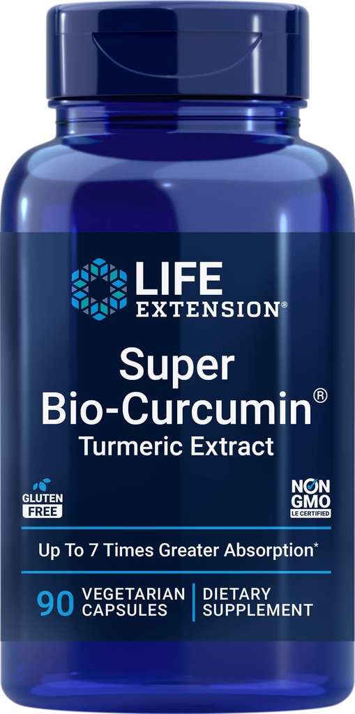 Life Extension Super bio- Curcumin gurkemeje ekstrakt 400mg, 90 Veg Caps - Vegetariske kapsler - Non- GMO - Meget Absorbable