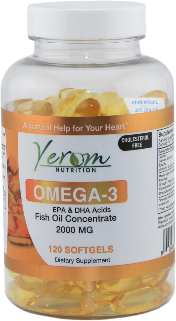 Omega 3 Fish Oil - High-Potency EPA & DHA, understøtter hjerte, hjerne og fælles sundhed, 120 Softgels.