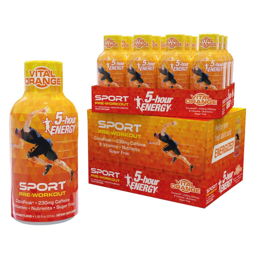 5-timers energi ekstra styrke Sport shot med Citrapeak, Vital Orange Flavor, Pre- workout, 24 greve (1,93 fl oz)