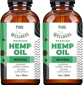 Pure Wellness Hamp Seed Oil Drops Pebermynte Flavor til forbedret kognitiv funktion, Omega 3 6 9 Fedtsyrer, Økologisk, Non- GMO, Vegan (Natural Hamp, 2- Pack)