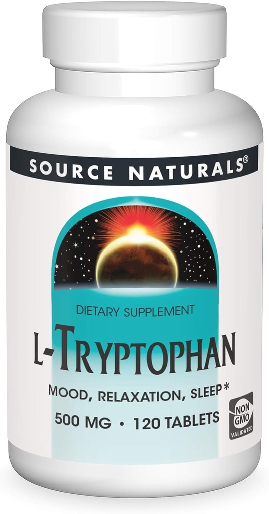 Source Naturals L- Tryptophan, for Mood, Relaxation, and Sleep *, 500mg - 120 tabletter