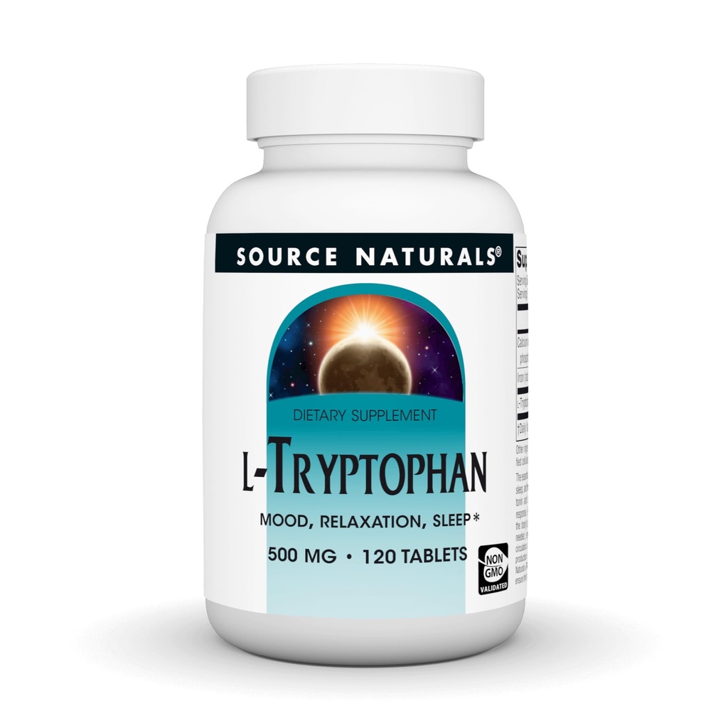 Source Naturals L- Tryptophan, for Mood, Relaxation, and Sleep *, 500mg - 120 tabletter