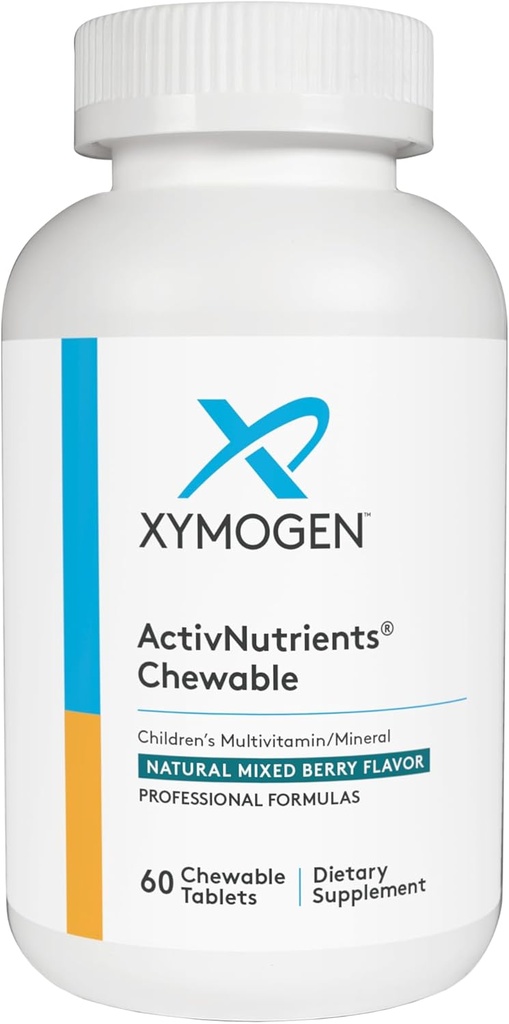 XYMOGEN Børns Aktivernæringsmidler Chewable - Blandet Berry Multivitamin til børn - Multi Vitamin Multimineral til wellness + immunstøtte - Chelated Minerals + B Vitamin med folat (60 tabletter)