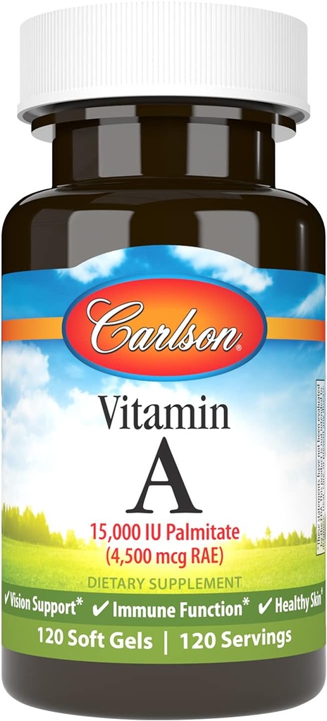 Carlson - vitamin A, 15000 IE Palmitat (4500 mikrogram RAE), Vision Health, Sund Hud, 120 Softgels