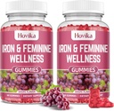 Jern til kvinder Gummies, 40 mg jerntilskud Anæmi med multivitamin til kvinder, zink, Selen, jod - for jernmangel - Natural Hormonal Support til PMS, Grape Flavour, 2 Pack