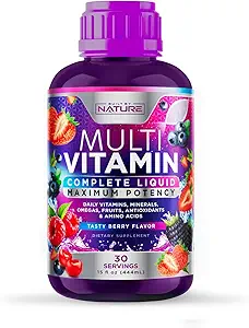 Flydende multivitamin til kvinder, mænd og børn - flydende vitaminer supplement til voksne - Natural Multimineral - Vegan, Non- GMO, Gluten Free, Sukker Free - Lækker Berry Flavor - 15 Fl Oz, 30 Servere