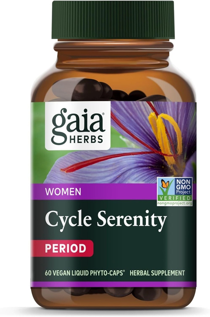 Gaia Herbs Cycle Serenity - Women 's Hormonal Balance Supplement - Lavet med Fenugreek, Saffron, Gurkemeje & Hawthorn - Gratis fra Gluten, Dairy & Soy - 60 Veganske kapsler (60 Servere)