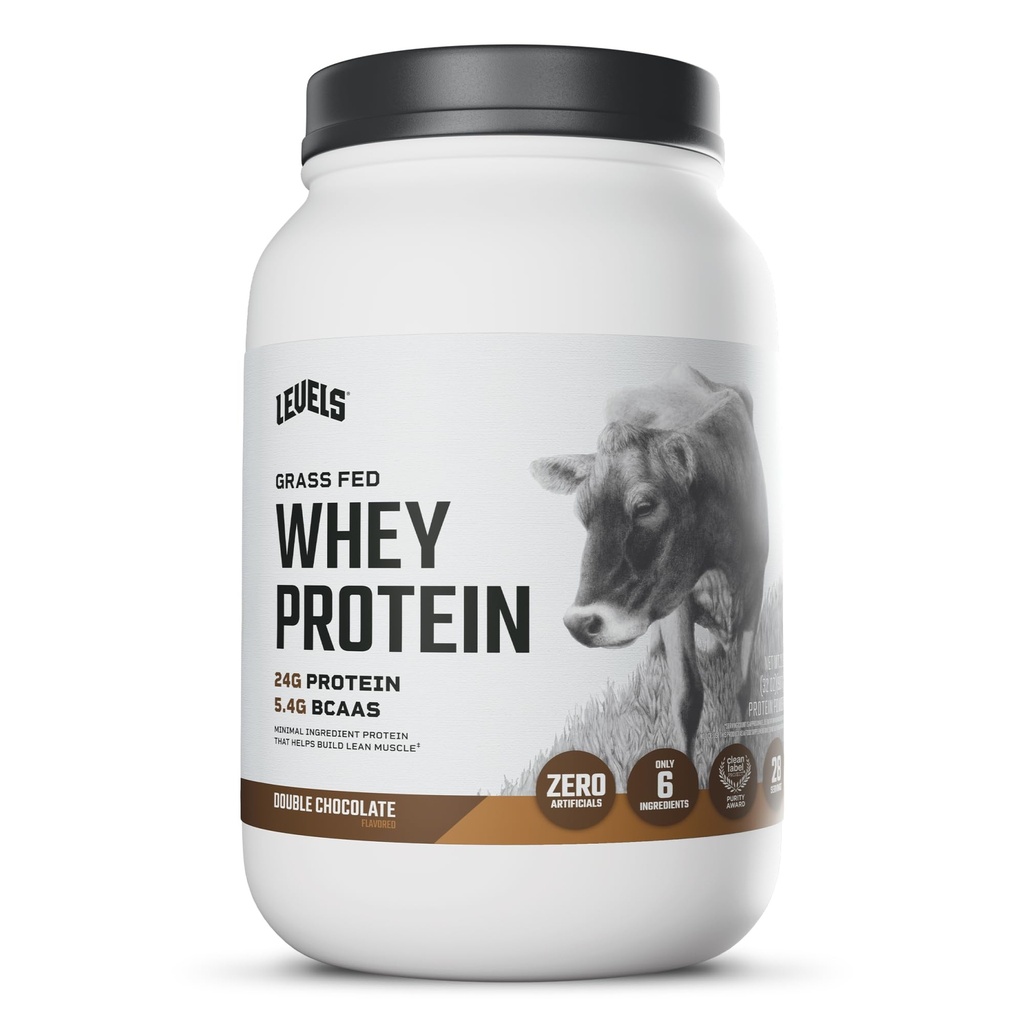 Niveauer Græs Fed Whey Protein Powder, Ingen artificials, 24G Protein, Dobbelt Chokolade, 2LB